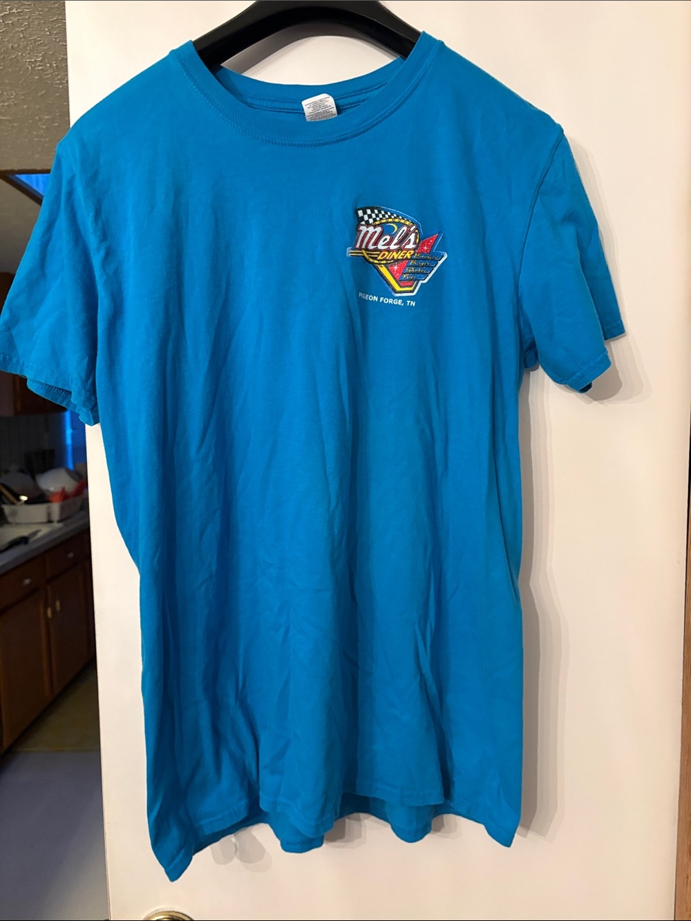 Men's Turquoise Blue Crewneck T-Shirt Mel’s diner Pigeon Forge
